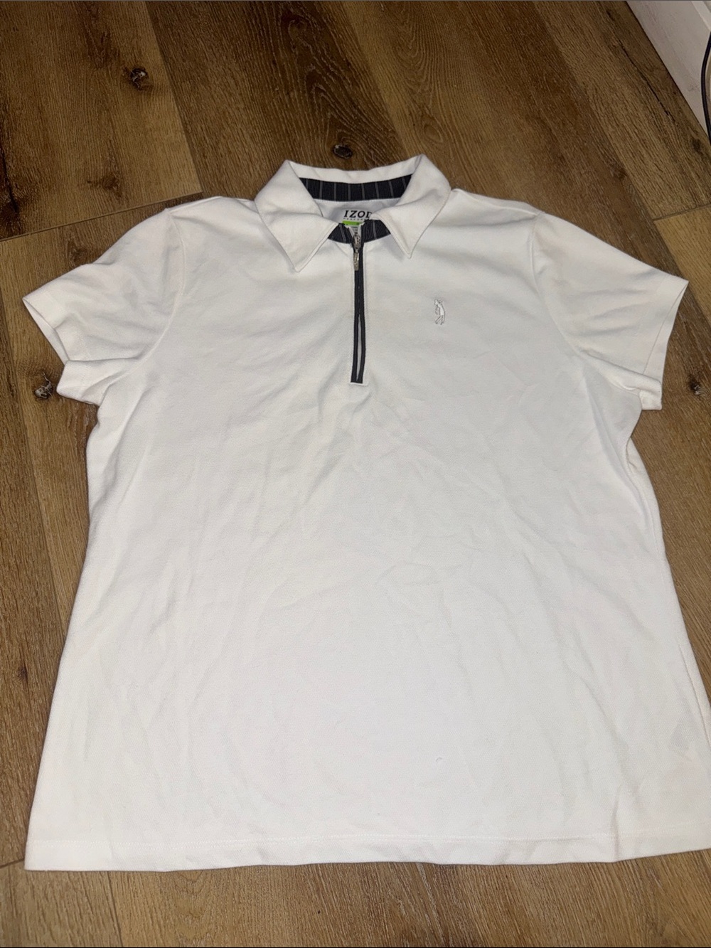 Izod White Short-Sleeve Polo with Contrast Zip